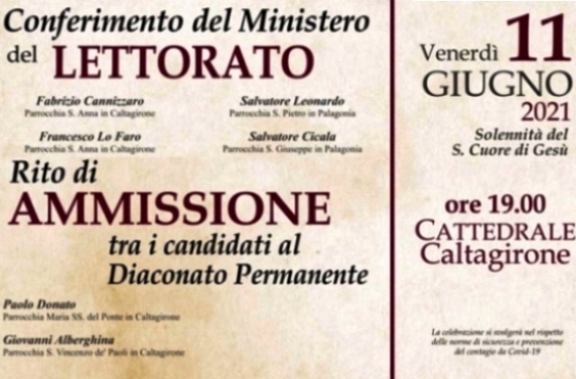 Diocesi di Caltagirone. Vescovo Peri celebra sei laici “in cammino verso Diaconato permanente”